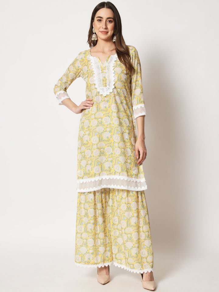 anokherang Combos Lemon Yellow Crochet kurti and sharara