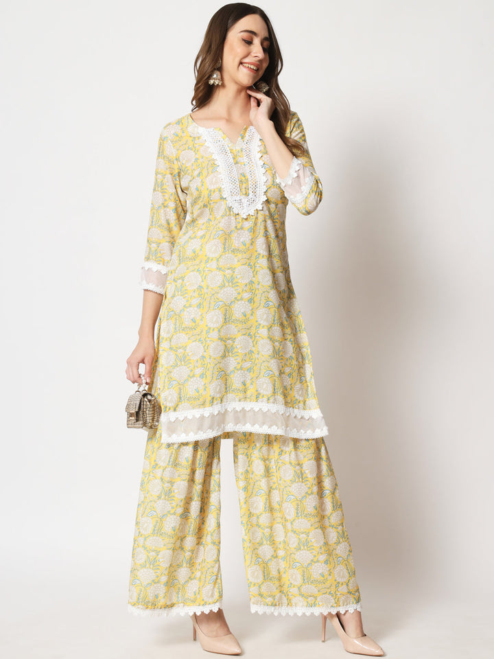 anokherang Combos Lemon Yellow Crochet kurti and sharara