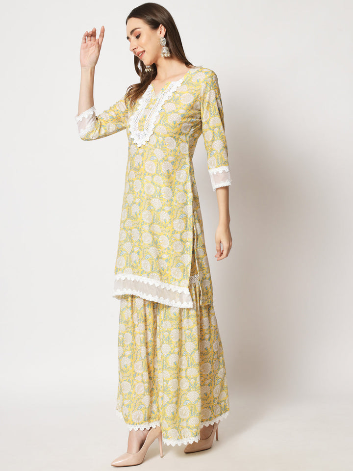 anokherang Combos Lemon Yellow Crochet kurti and sharara