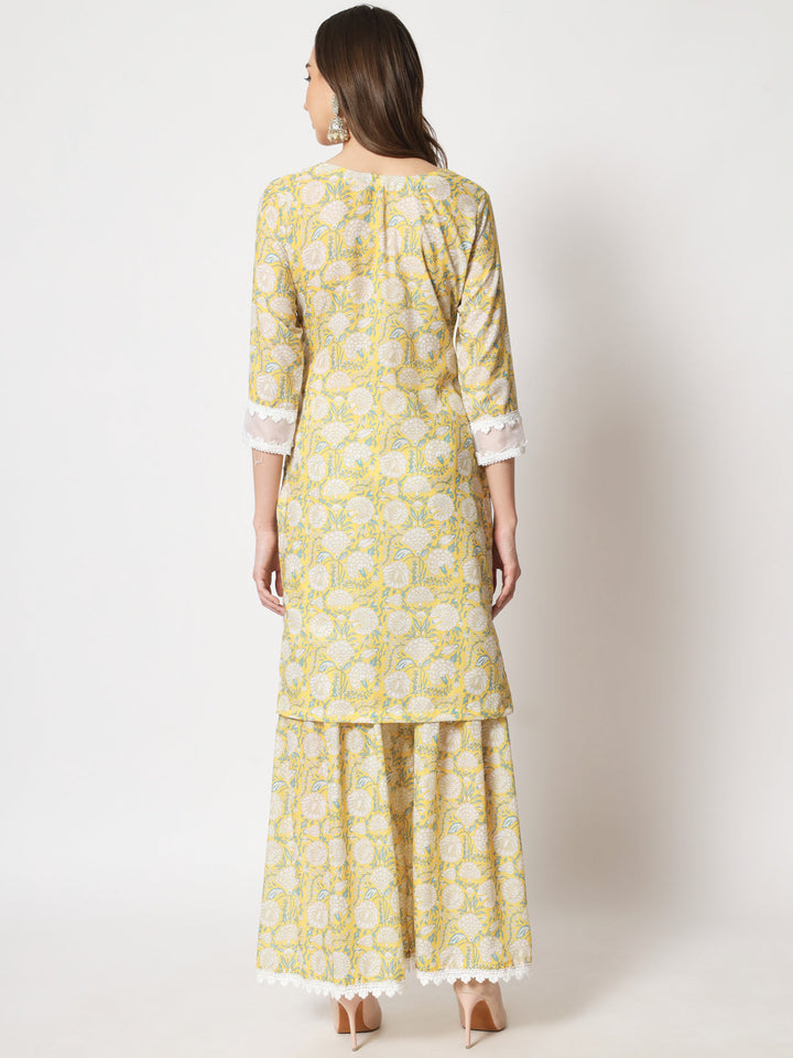 anokherang Combos Lemon Yellow Crochet kurti and sharara