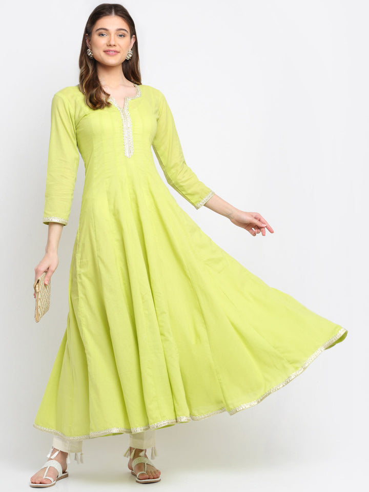 anokherang Combos Lime Green Anarkali Kurti