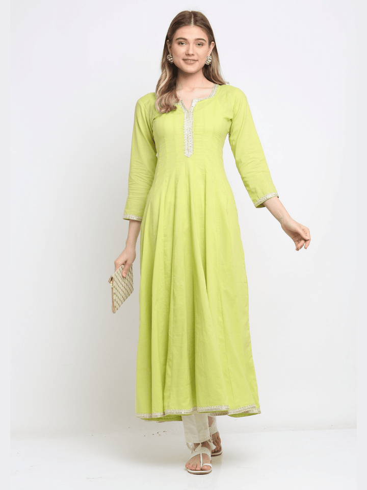 anokherang Combos Lime Green Anarkali Kurti