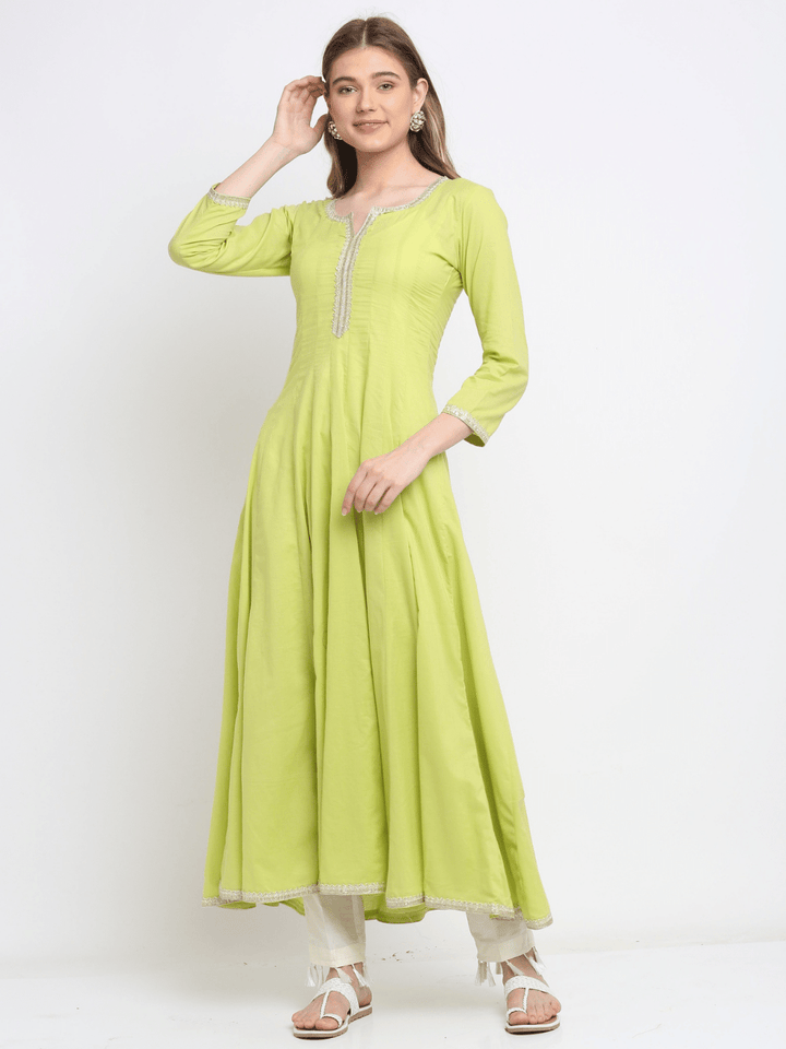 anokherang Combos Lime Green Anarkali Kurti