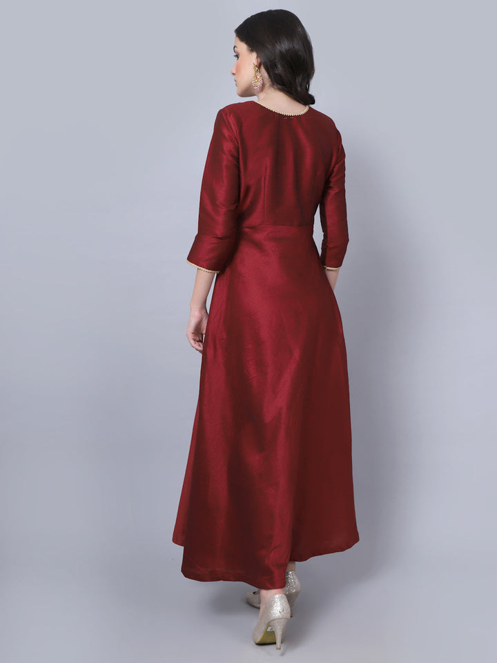 anokherang Combos Magical Maroon Silk Floorlength