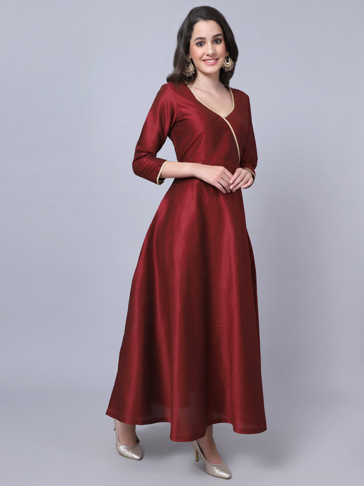 anokherang Combos Magical Maroon Silk Floorlength