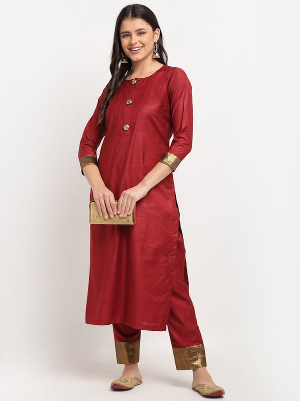 anokherang Combos Maroon Kundan Straight Kurti