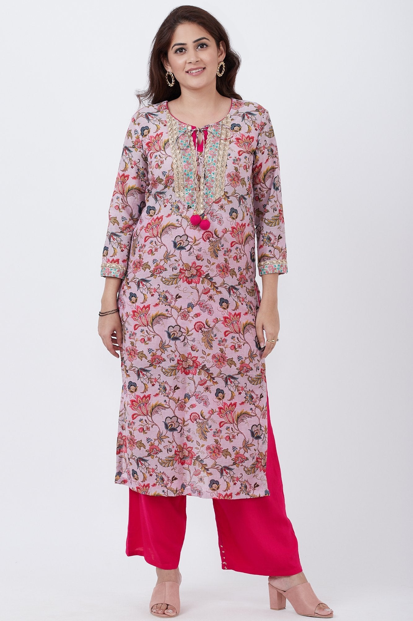 Mauve Floral Printed Gotta Straight Kurti with Straight Palazzos ...