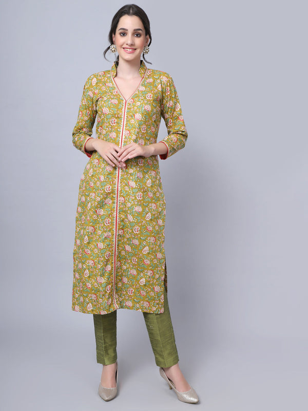 anokherang Combos Mehendi Green Floral Kurti