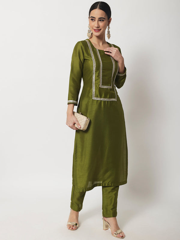 anokherang Combos Moss Green Straight Kurti