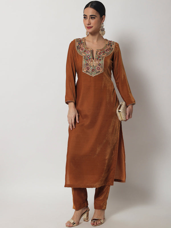 anokherang Combos Mustard Jade Velvet Kurti