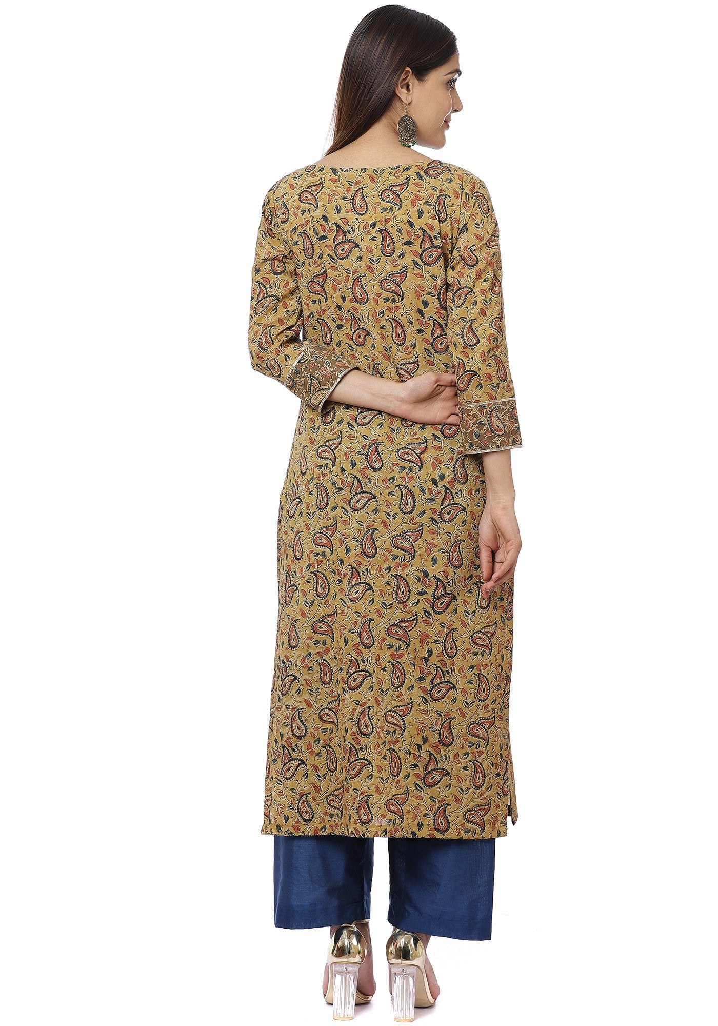 Mustard Kalamkari Shades Yoke Kurti with Straight Pants – anokherang