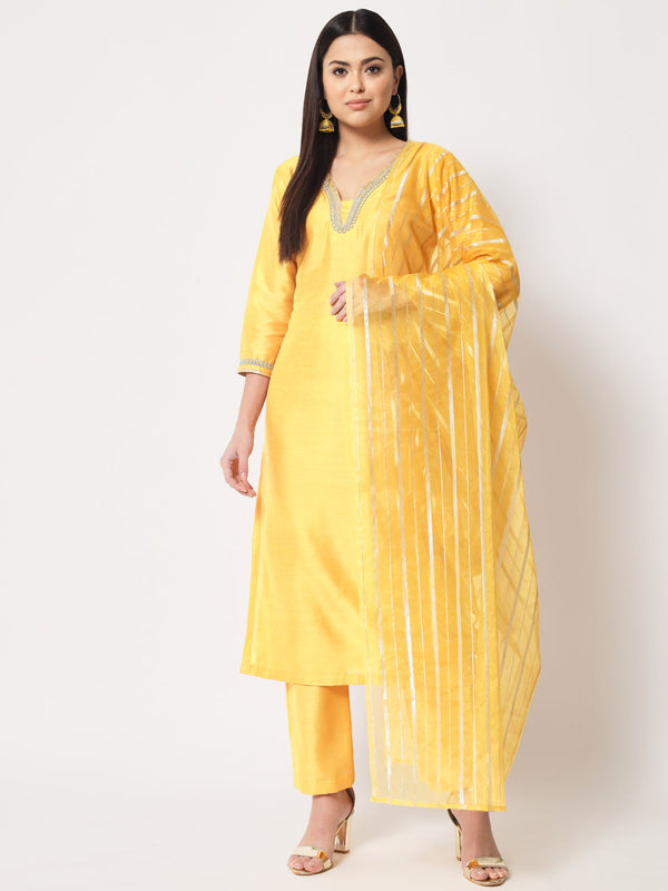 anokherang Combos Mustard Smiles Straight Kurti with Pants and Dupatta