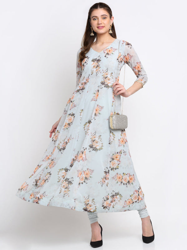 anokherang Combos Mystical Peach Floral Anarkali Kurti