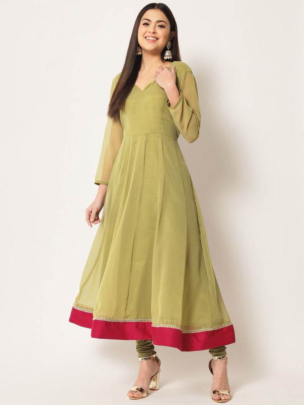 anokherang Combos Olive Green Georgette Anarkali with Churidaar