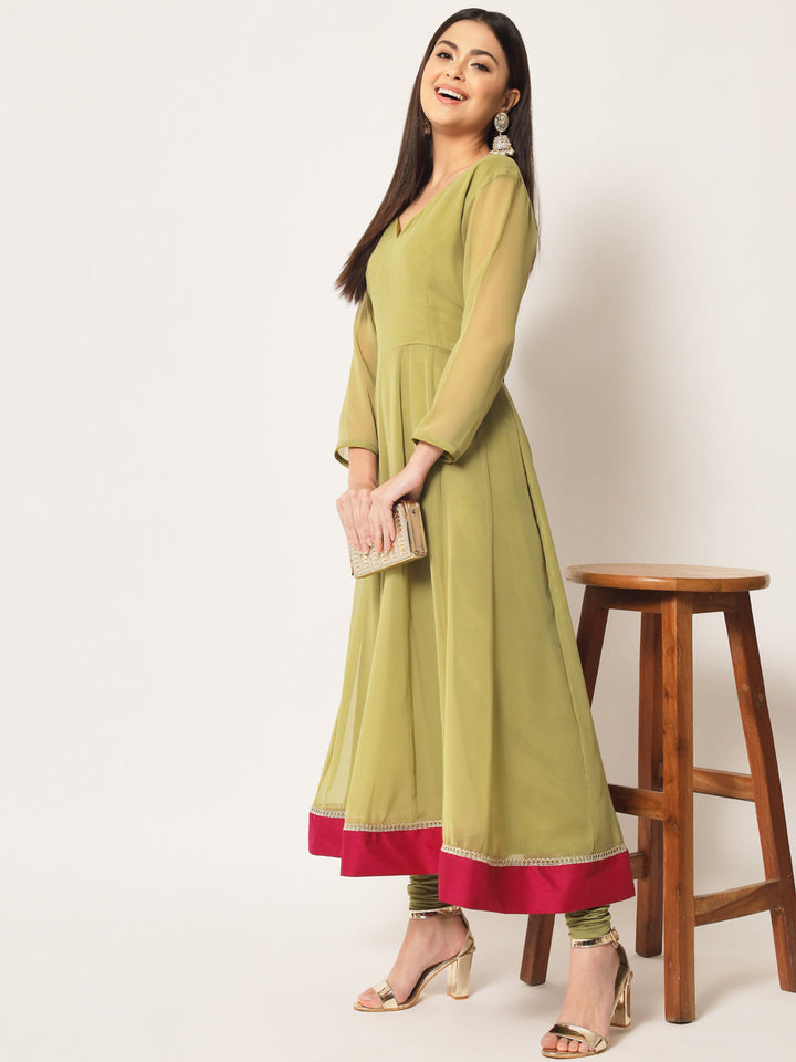 anokherang Combos Olive Green Georgette Anarkali with Churidaar