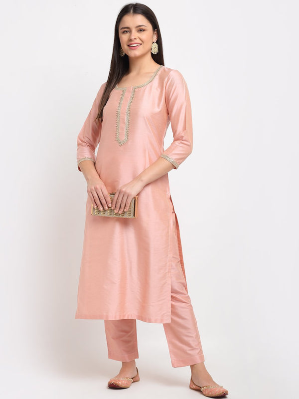 anokherang Combos Peach Petal Straight Kurti with Pants