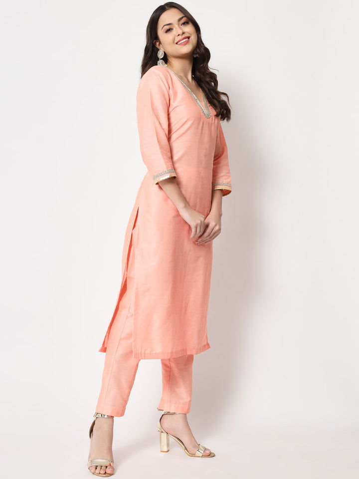 anokherang Combos Copy of Peach Smiles Straight Kurti with Pants