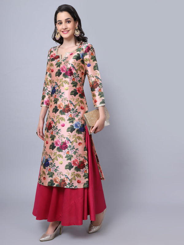 anokherang Combos Peach Wine Floral Kurti