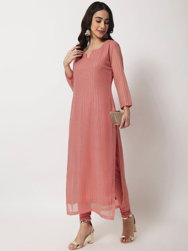 anokherang Combos Pink Glam Foil Lines Straight Kurti