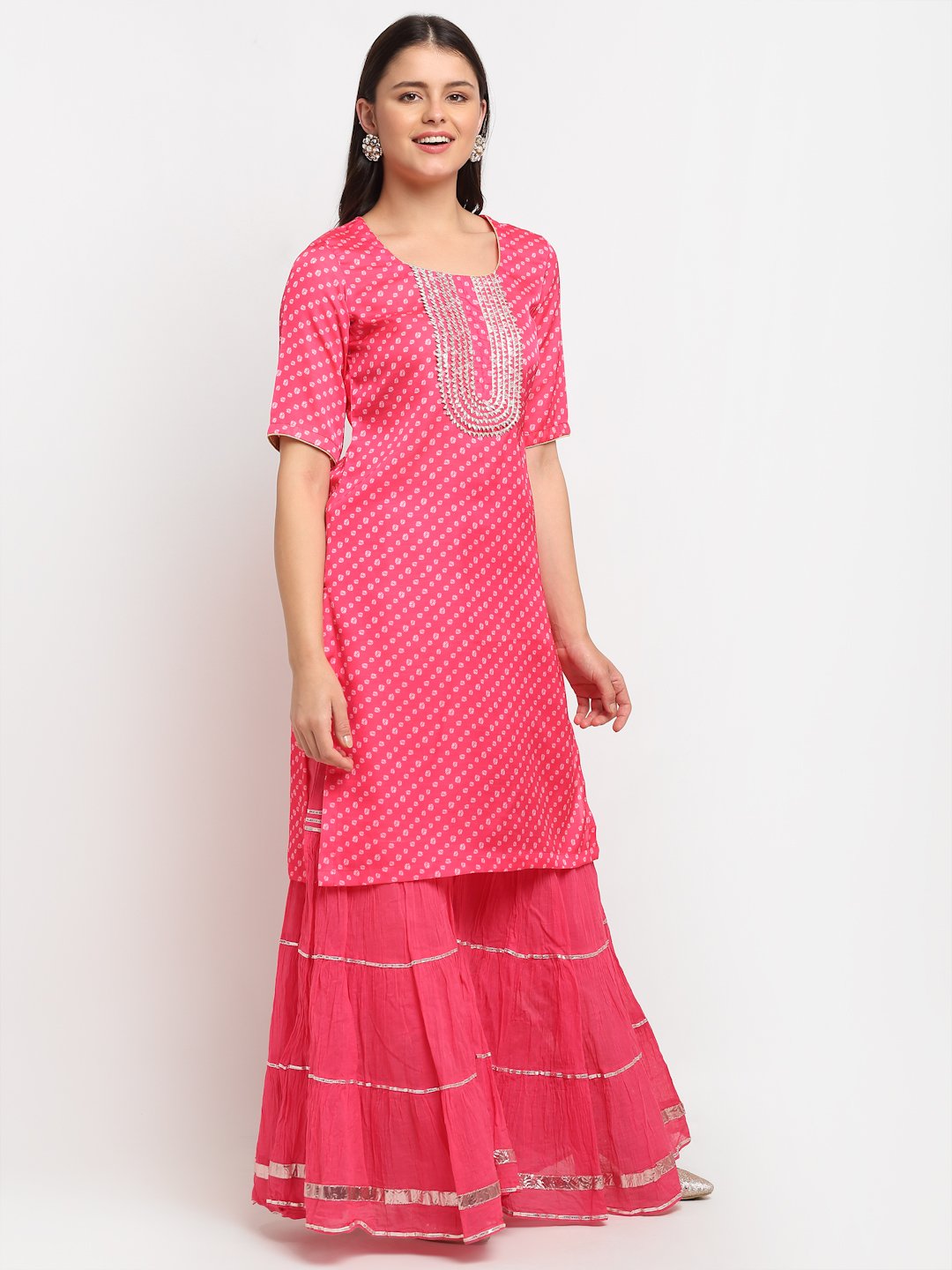 Pink Passion Bandhani Short Kurti with Sharara – anokherang