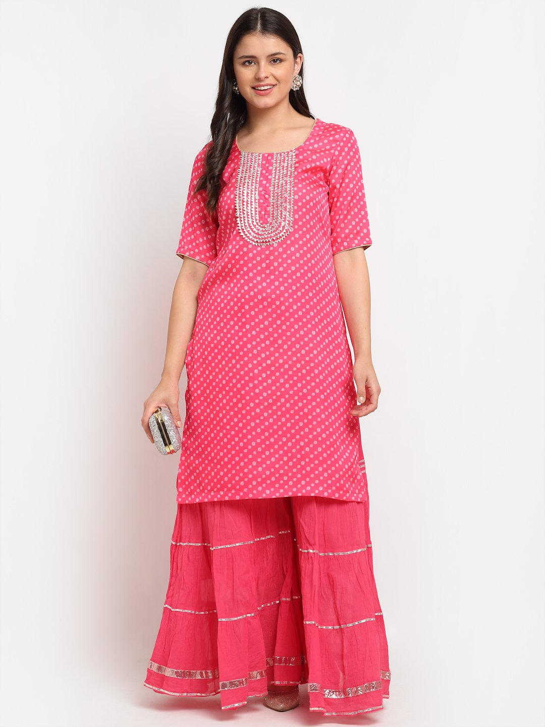 Pink Passion Bandhani Short Kurti with Sharara – anokherang