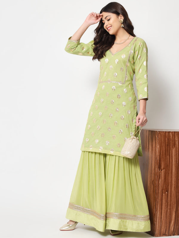 anokherang Combos Pista Lotus Chanderi Kurti