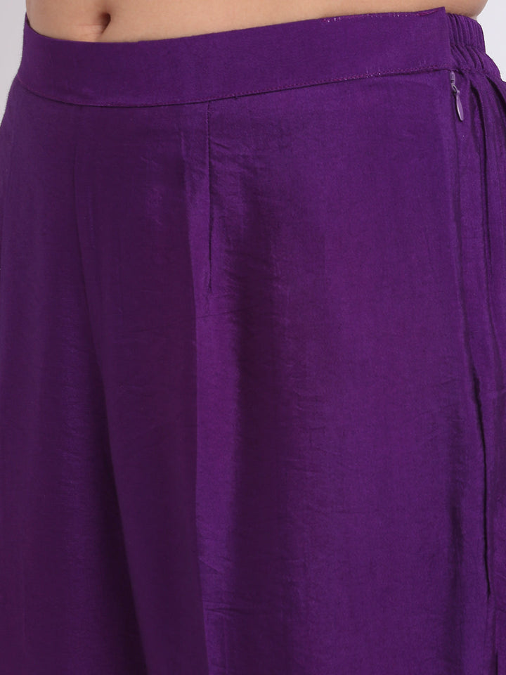 Purple Embroidered Kurti with Straight Pants and Sequin Dupatta ...