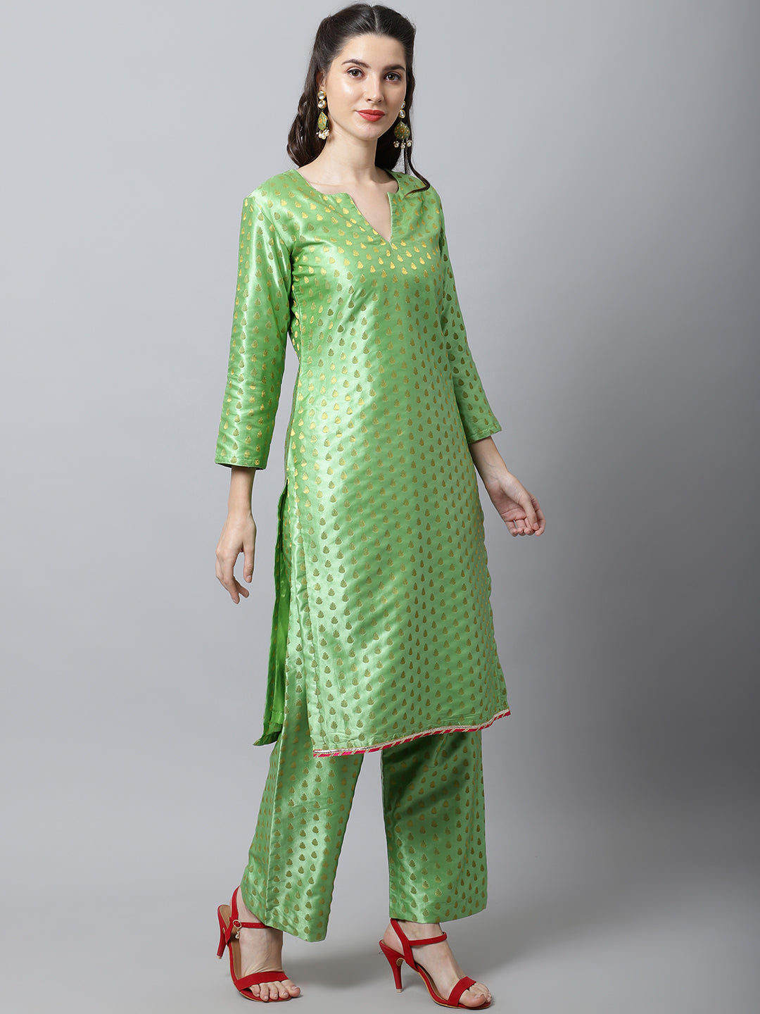 Sahiba Green Brocade Straight Kurti With Straight Palazzo Couple Match ...