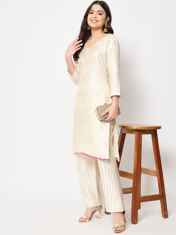 anokherang Combos Sahiba Ivory Brocade kurti