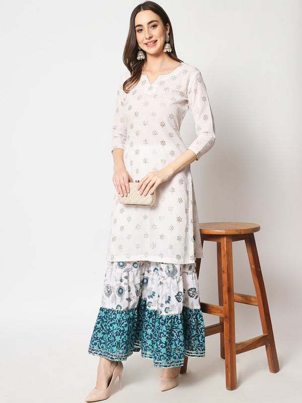 anokherang Combos Shades of Blue Short Kurti With Printed Sharara