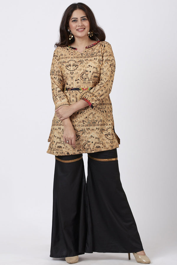 anokherang Combos Short Printed Kurti with Black Sharara