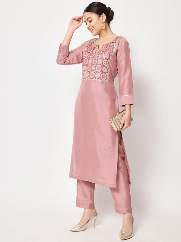 anokherang Combos Simple Mauve Sequin Embroidered Kurti with Straight Pants