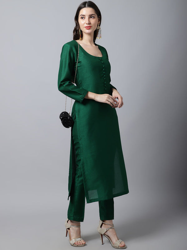 anokherang Combos Sizzling Green Silk Kurti with Pants