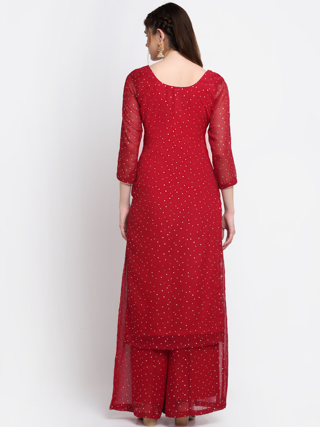 Sparkling Red Hues Georgette Foil Straight Kurti With Palazzo Anokherang