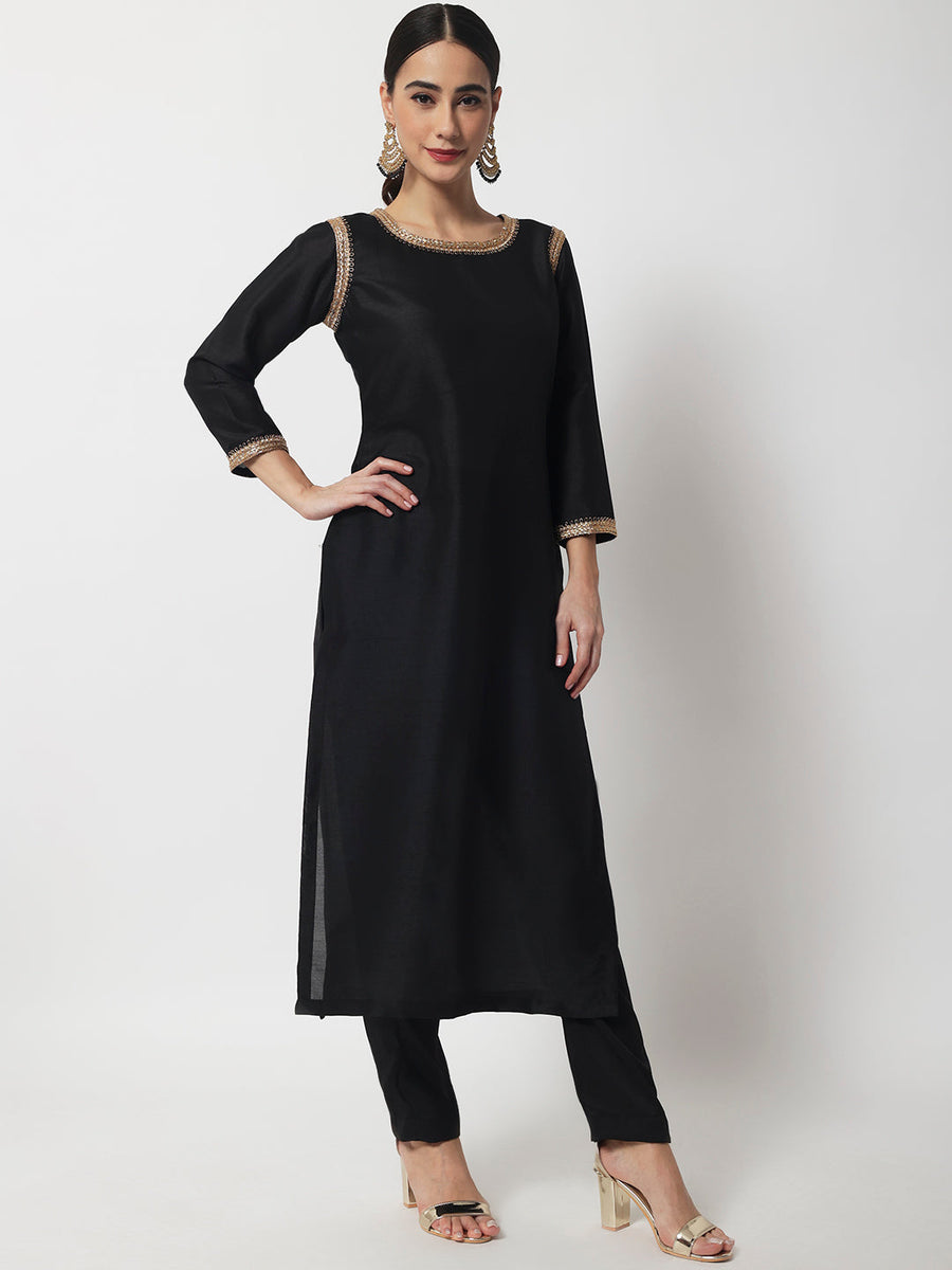 Stunning Black Silk Kurti with Straight Pants – anokherang