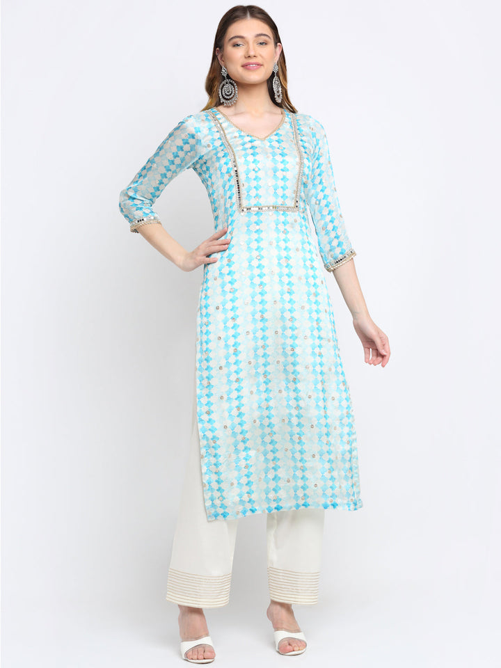 anokherang Combos Summer Sky Mirror Straight Kurti With Straight Palazzo