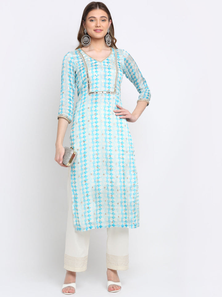 anokherang Combos Summer Sky Mirror Straight Kurti With Straight Palazzo