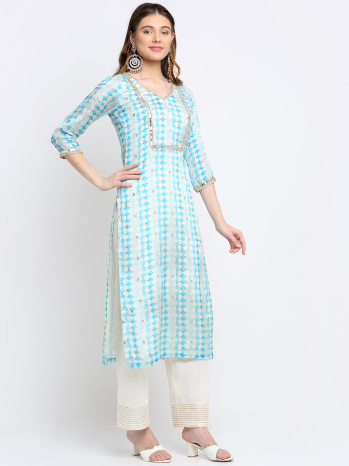 anokherang Combos Summer Sky Mirror Straight Kurti With Straight Palazzo