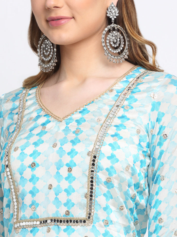 anokherang Combos Summer Sky Mirror Straight Kurti With Straight Palazzo