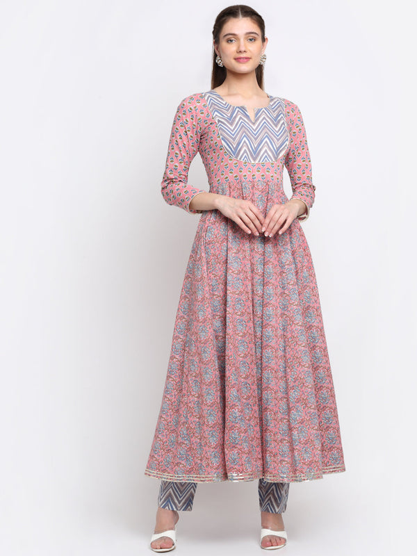 anokherang Combos Sweet Pink Floral Anarkali Kurti