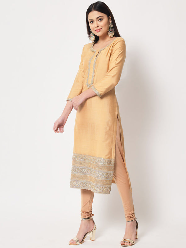 anokherang Combos Traditional Bridal Gold Embroidered Straight Kurti