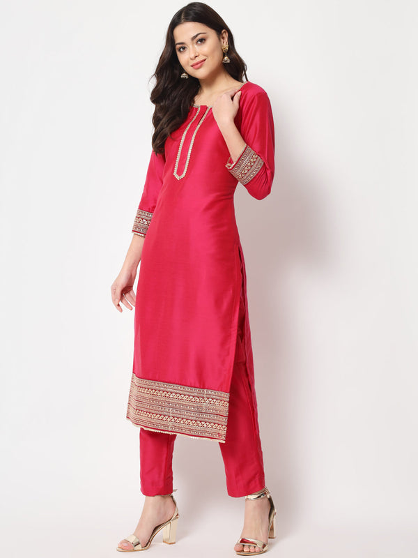 anokherang Combos Traditional Bridal Pink Embroidered Straight Kurti