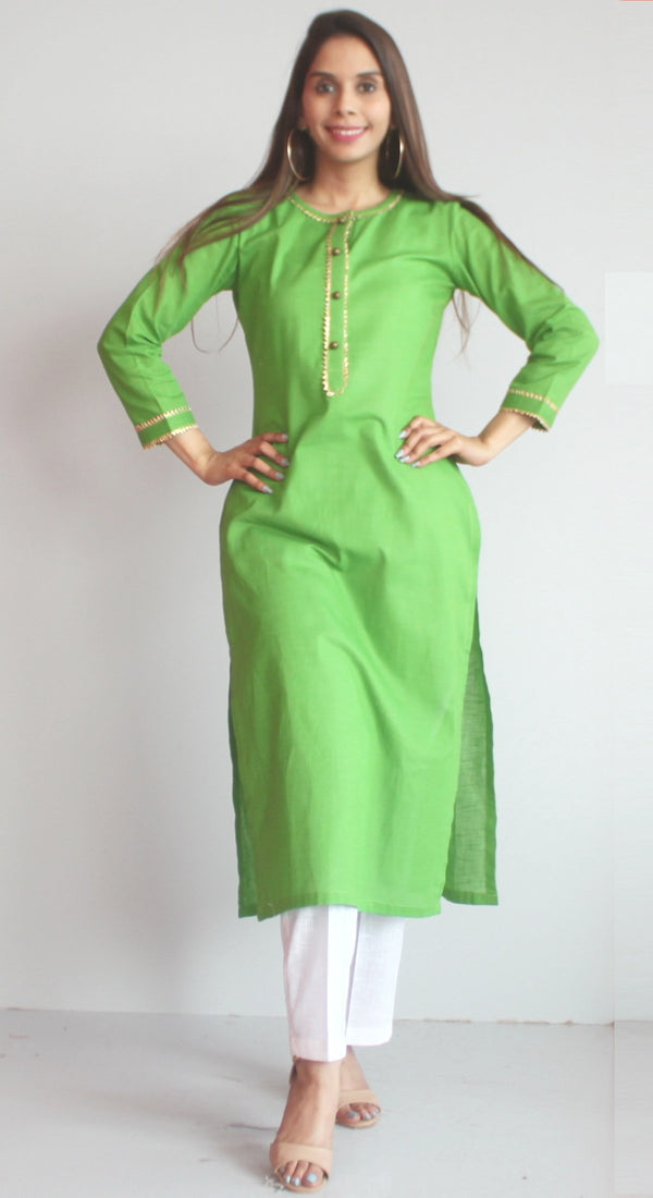 anokherang Combos XS Freedom Green Straight Kurti with White Straight Pants