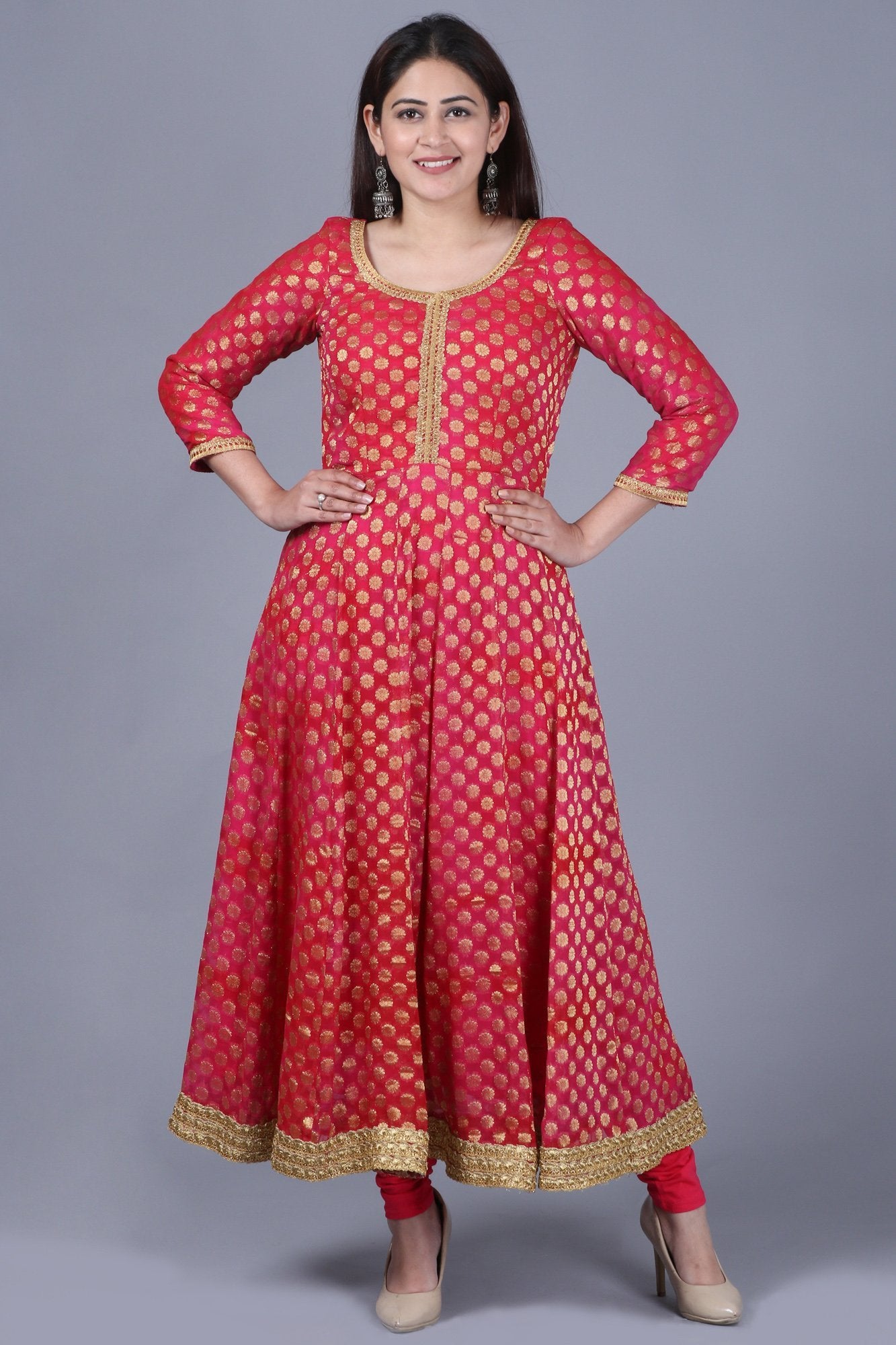 Women Orange & Black Printed Anarkali Kurta on Luulla