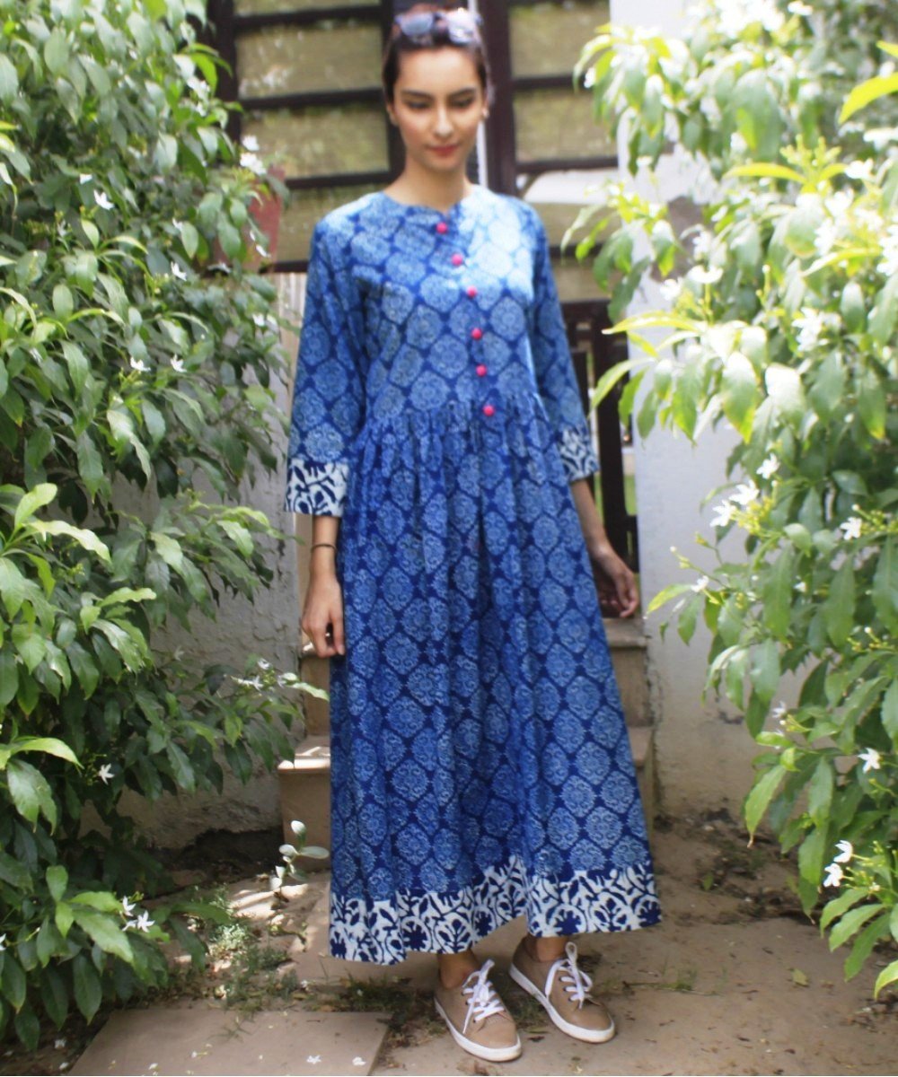 Favorite Blue Indigo Gathered Dress – anokherang