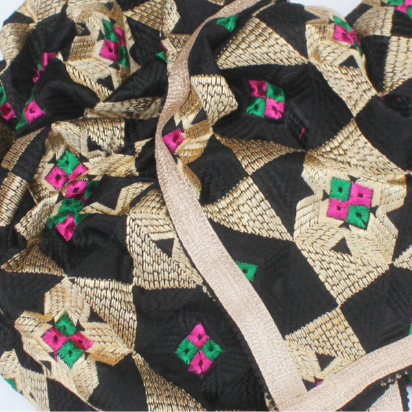 anokherang Dupattas Black Gold Patterned Phulkari Dupatta