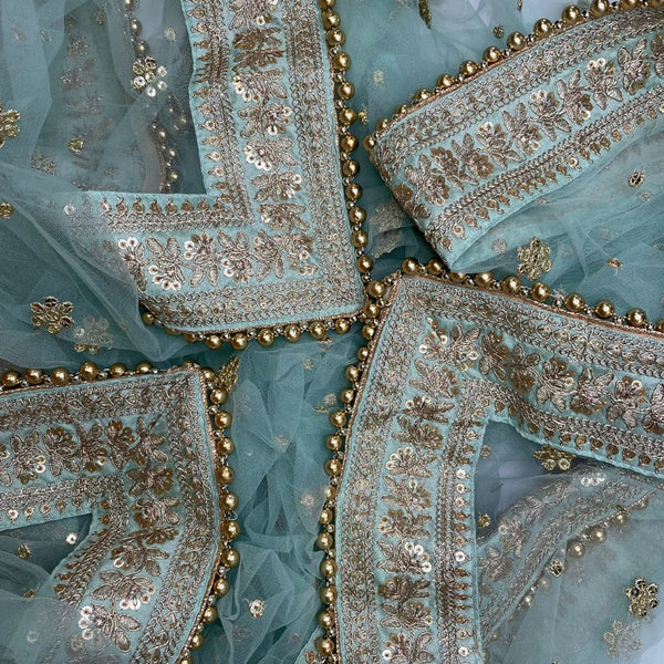 anokherang Dupattas Bridal Blue Graceful Net Stone Dupatta