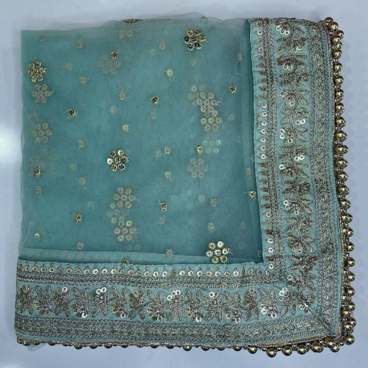 anokherang Dupattas Bridal Blue Graceful Net Stone Dupatta