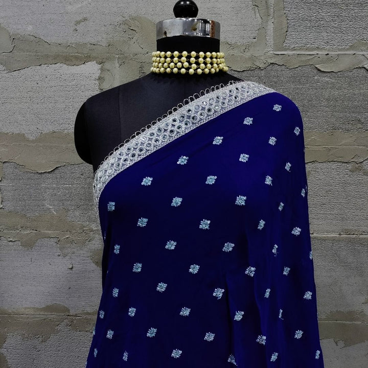 anokherang Dupattas Bridal Blue Silver Embroidered Fringed Georgette Dupatta