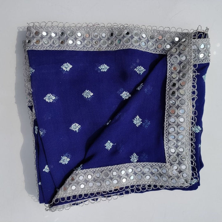 anokherang Dupattas Bridal Blue Silver Embroidered Fringed Georgette Dupatta